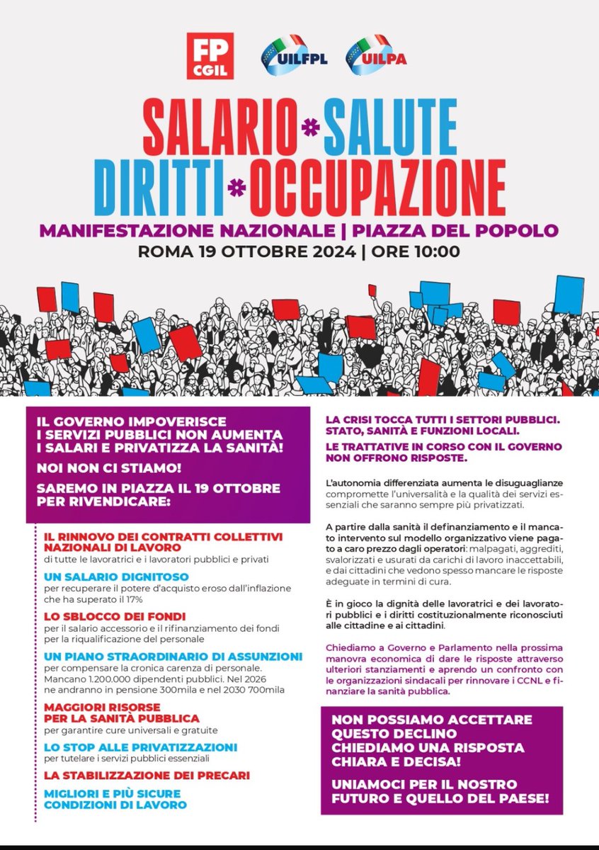CgilEsteri's tweet photo. La #CGIL con la #UIL in piazza per rivendicare i nostri diritti su salario, occupazione e sanità
Partecipa anche tu alla manifestazione nazionale 
🗓️ 19 ottobre
⏰ 10.00
📍Piazza del Popolo, Roma https://t.co/RggYQtqidL