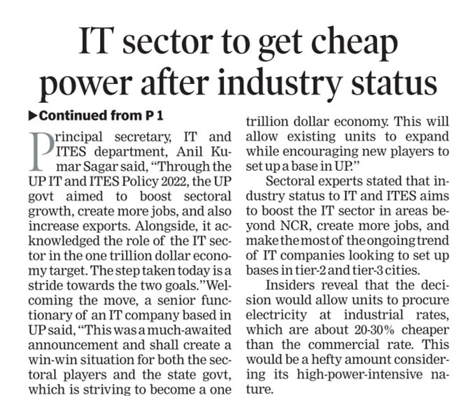 Days after Hon’ble Chief Minister,  Yogi Adityanath Ji made the announcement at #Semicon #India 2024, the state cabinet on Tuesday formally cleared the proposal to award 'industry' status to #IT and #ITES in UP. With this, the development authorities will be able to give