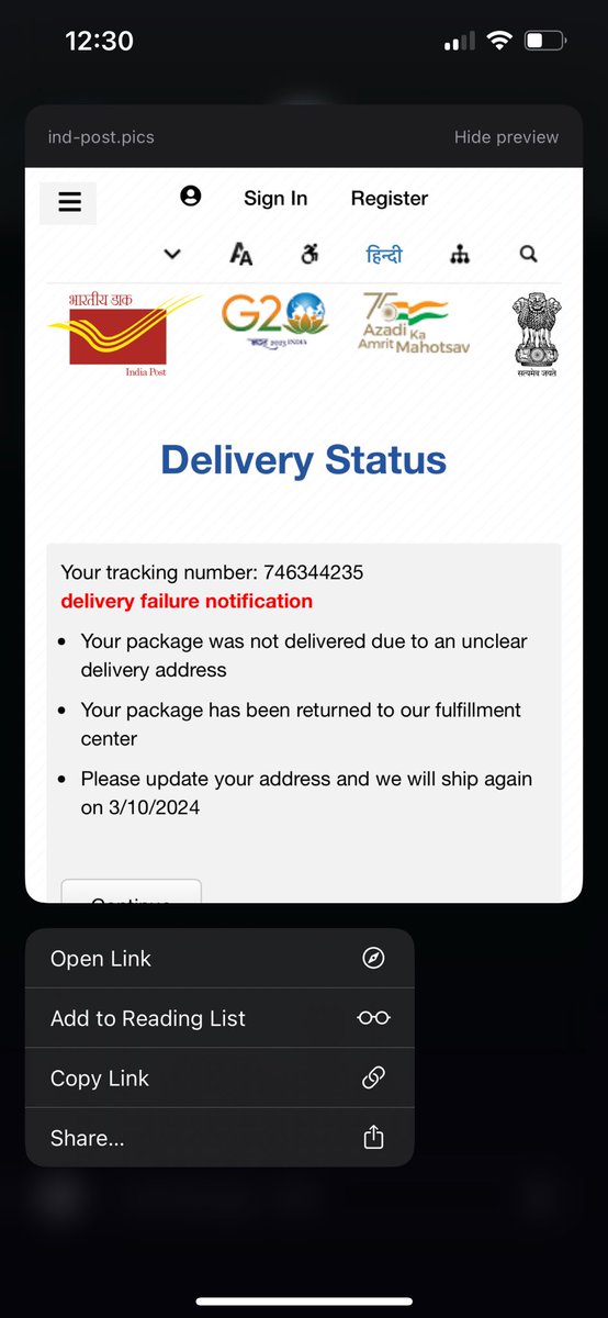 vroonstudio's tweet photo. 🚨 Scam alert!

You can easily identify these scams if you just pay little attention:

🚩 Sender is an unknown number
🚩 URL is fake 🤣
🚩 Link shows delivery status without even entering tracking 😂

Please stay safe &amp; Alert

#ScamAlert https://t.co/lC2hAS90Vi