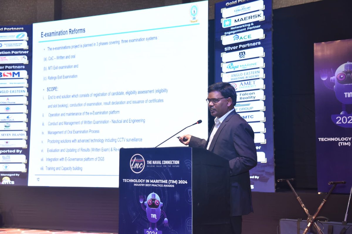 dgshipping_IN's tweet image. Shri Ravi Kumar Moka, DDG (IT &amp;amp; E-Governance), attended #TIM2024 on Oct 1st and spoke on ‘E-governance initiatives in Maritime’. Organized by @NavalConnection, #TIM4.0 connects Maritime pros &amp;amp; students with emerging tech. #MaritimeTech #EGovernance