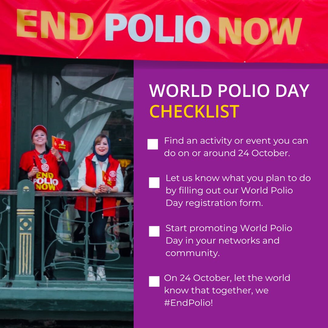 October is here which means #WorldPolioDay is near! Check out our post on the Rotary Service blogpost for ideas and resources to make your World Polio Day event a success 👉 endpol.io/3zDXnPm #EndPolio