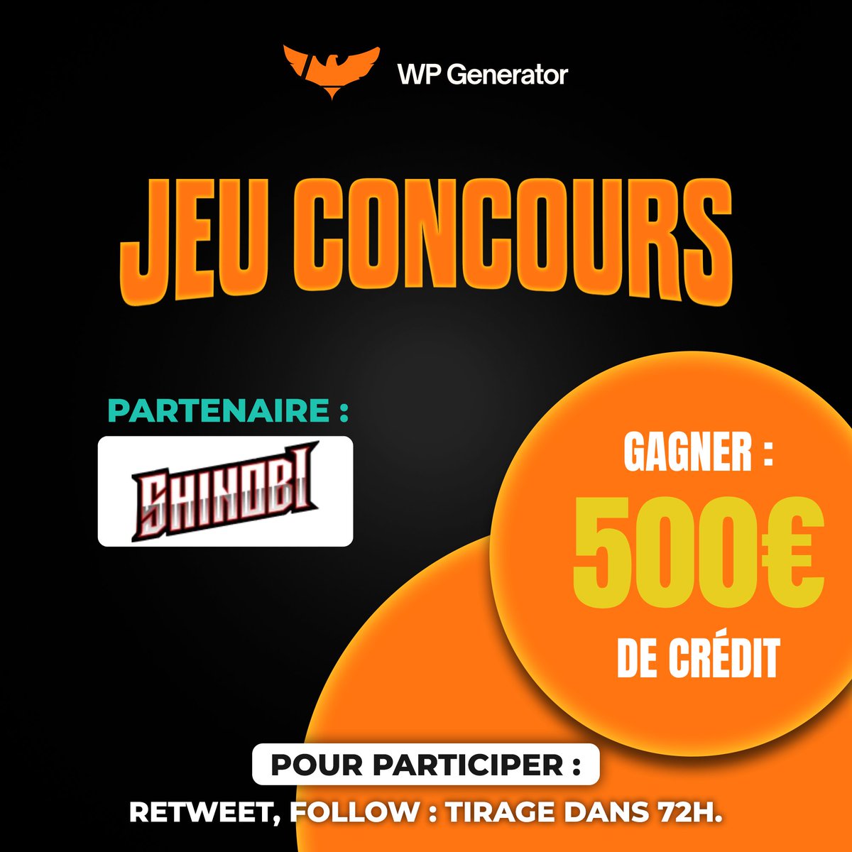 🎁 Concours - 500€ de crédit <a href="/Shinobindaclub/">🥷🏾</a> à gagner !
 
2 gagnants :
🥇300€
🥈200€

Pour participer :
🔄 Follow <a href="/Shinobindaclub/">🥷🏾</a> et <a href="/WPGenerator/">WP Generator</a>
➡️ RT &amp; Like
📅 TAS le 05/10

🍀 Bonne chance à tous !