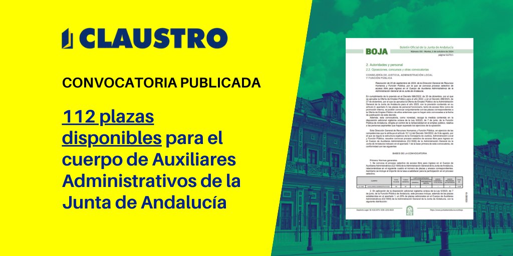 📌 Publicada convocatoria de #oposiciones para #Auxiliares #Administrativos en la Junta de #Andalucía (<a href="/AndaluciaJunta/">Junta de Andalucía</a>) 2024 👇
claustro.net/blog/2024/10/0…
#empleopúblico #empleo #trabajo