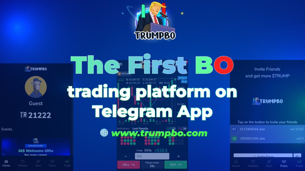 RaidenTrade's tweet photo. We’re thrilled to announce the upcoming launch of TrumpBO, the first binary options trading platform integrated with our Telegram bot! 🎉
Stay tuned for more updates and get ready to trade with ease! 💰
📥SIGN UP: https://t.co/0Kaswv4LxT
#TrumpBO #BinaryOptions #Airdrop #TON https://t.co/LRFSCZTW9O