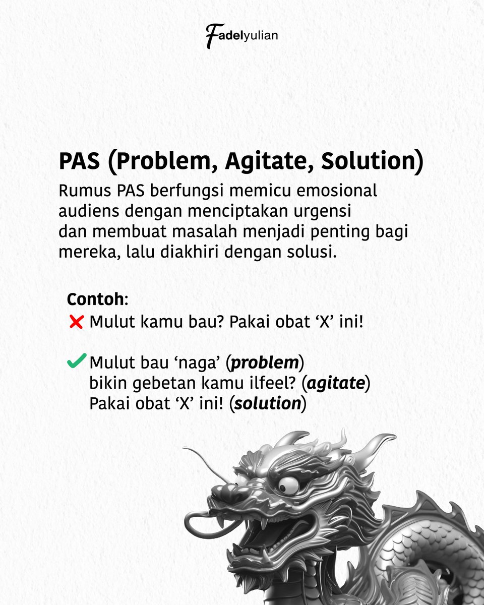fadelyulian_'s tweet image. 3. Rumus PAS (Problem, Agitate, dan Solution)