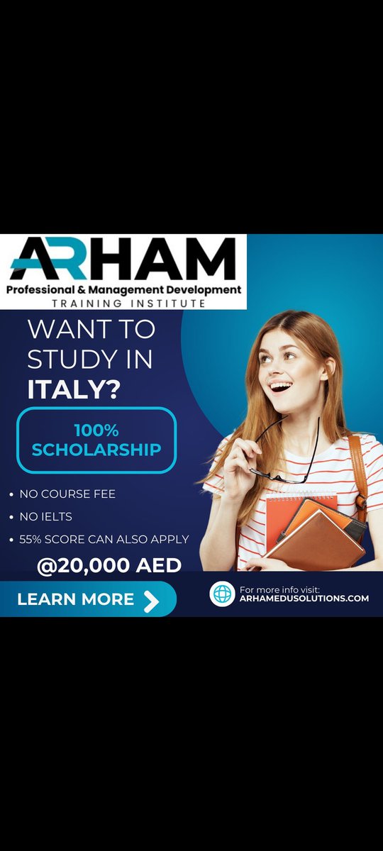 Arham_Institute's tweet photo. #ItalyScholarship #StudyInItaly #ScholarshipProgram #FreeEducation #StudyAbroad #EducationOpportunity #FutureLeaders #GlobalEducation #DreamBig #StudentLife #InternationalStudents #Scholarship2025dubai https://t.co/af12GDxFhw