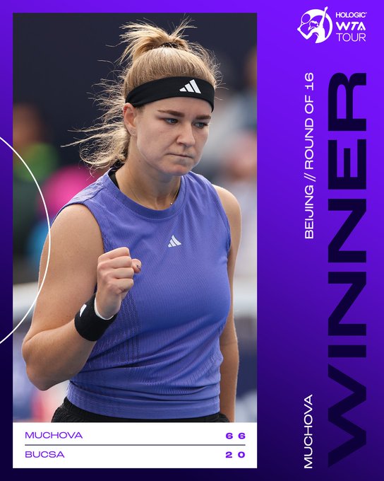 Graphic showing that Karolina Muchova beat Cristina Bucsa 6-2, 6-0, in the Round of 16 at the China Open 2024.