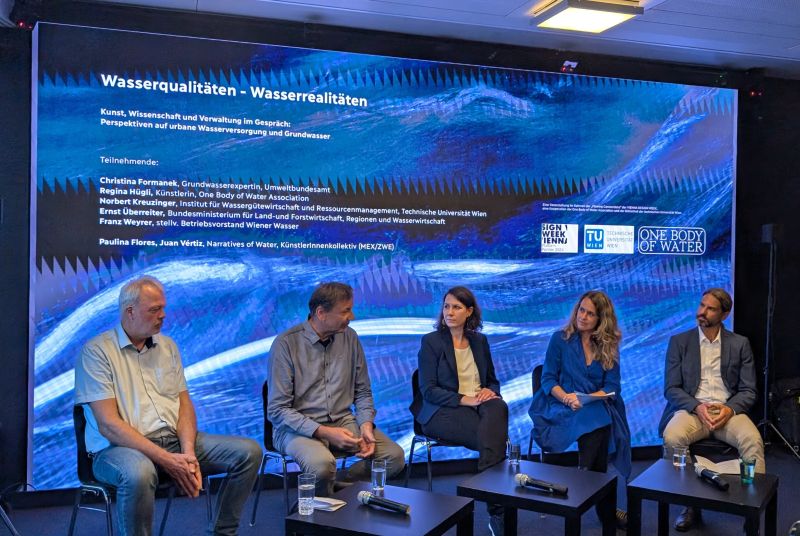 IWR_Water's tweet image. #Art meets #Science @tu_wien. 
At #ViennaDesignWeek, a new water-related Free Genie art collection was presented last week with Norbert Kreuzinger, other water experts, and artists discussing #waterquality &amp;amp; #water realities. A unique after-work! 
#quality #safety #infrastructure