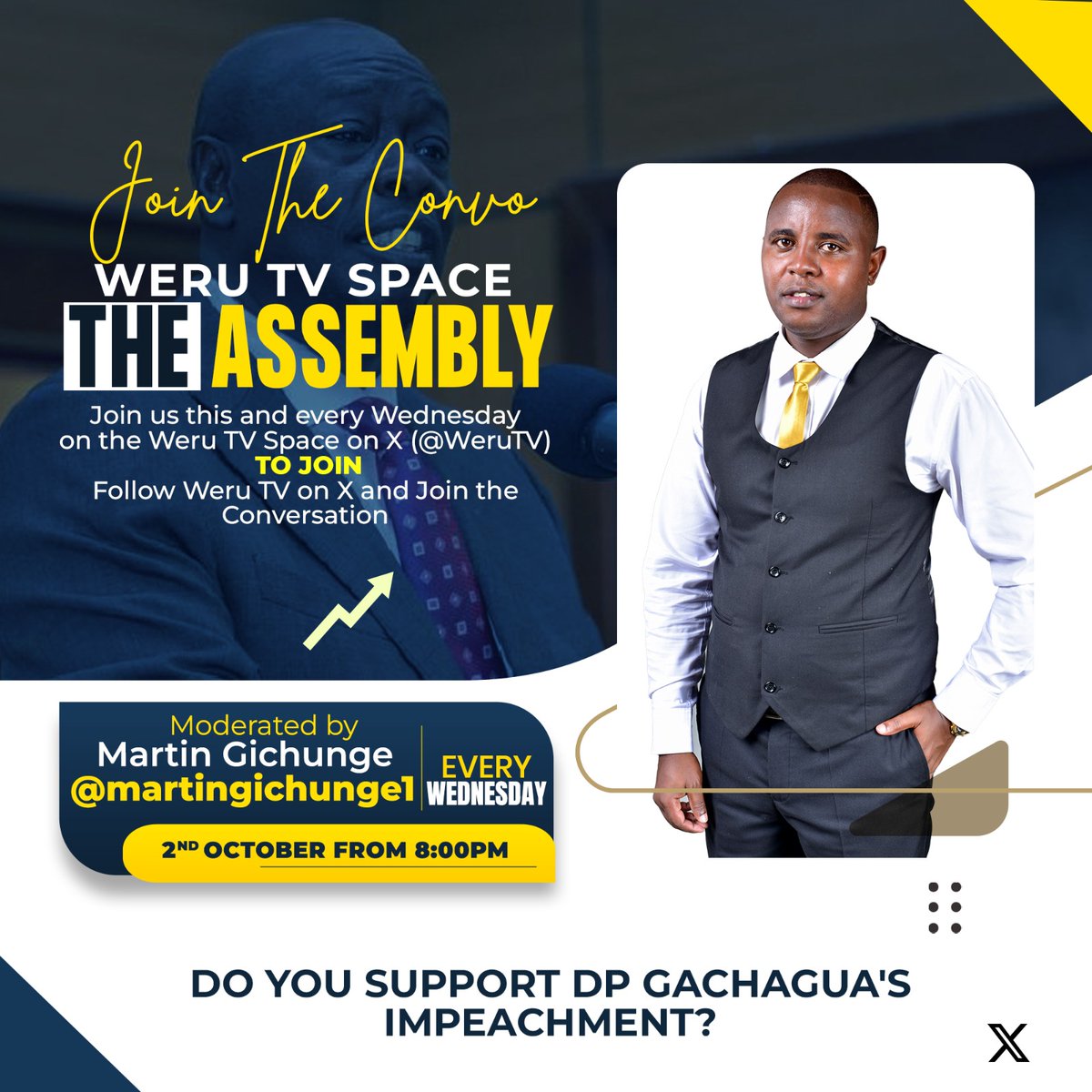 Tonight on #TheAssembly with <a href="/martingichunge1/">Dullah III</a> and <a href="/MutembeiEdward3/">Mutembei Edward</a> 
Topic: 𝐃𝐨 𝐲𝐨𝐮 𝐬𝐮𝐩𝐩𝐨𝐫𝐭 𝐃𝐏 𝐆𝐚𝐜𝐡𝐚𝐠𝐮𝐚'𝐬 𝐢𝐦𝐩𝐞𝐚𝐜𝐡𝐦𝐞𝐧𝐭?
