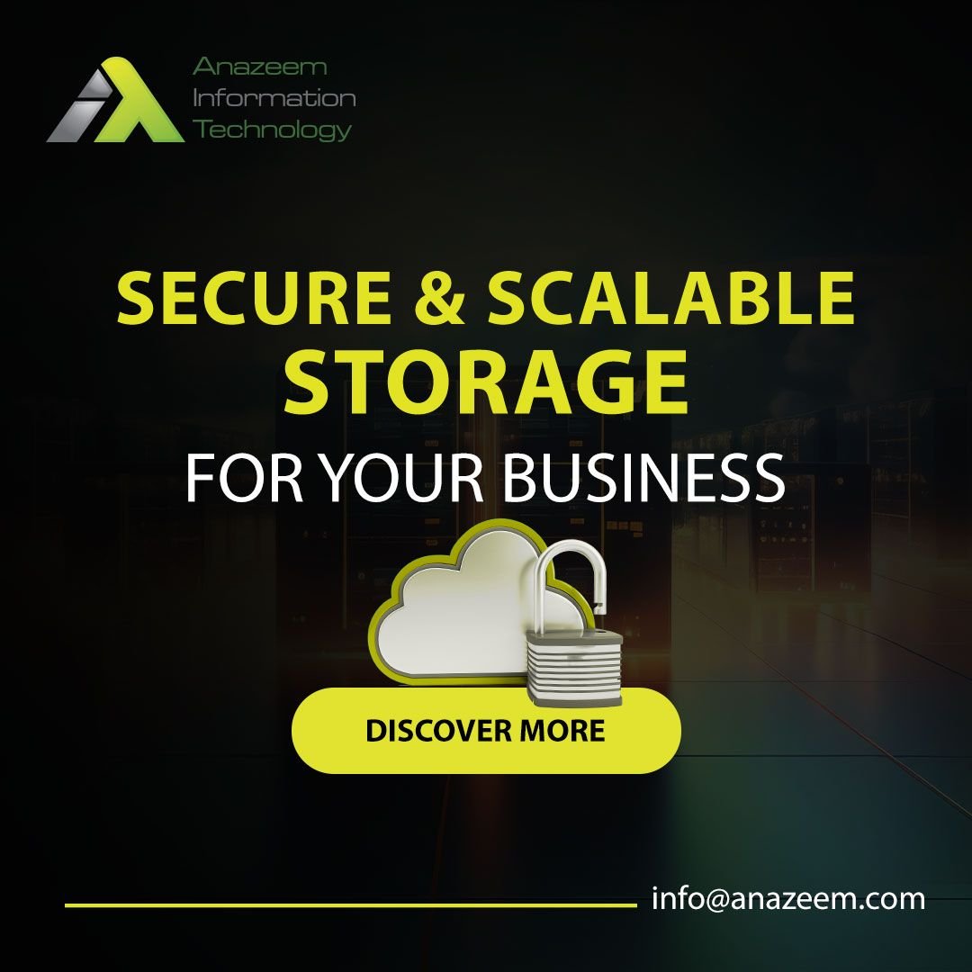 AnazeemIt's tweet image. Looking for reliable and expandable storage options? Anazeem Technology offers ideal solutions for your company. Explore Further at anazeem.com 

 #ProtectedStorage #FlexibleOptions #AnazeemTech
