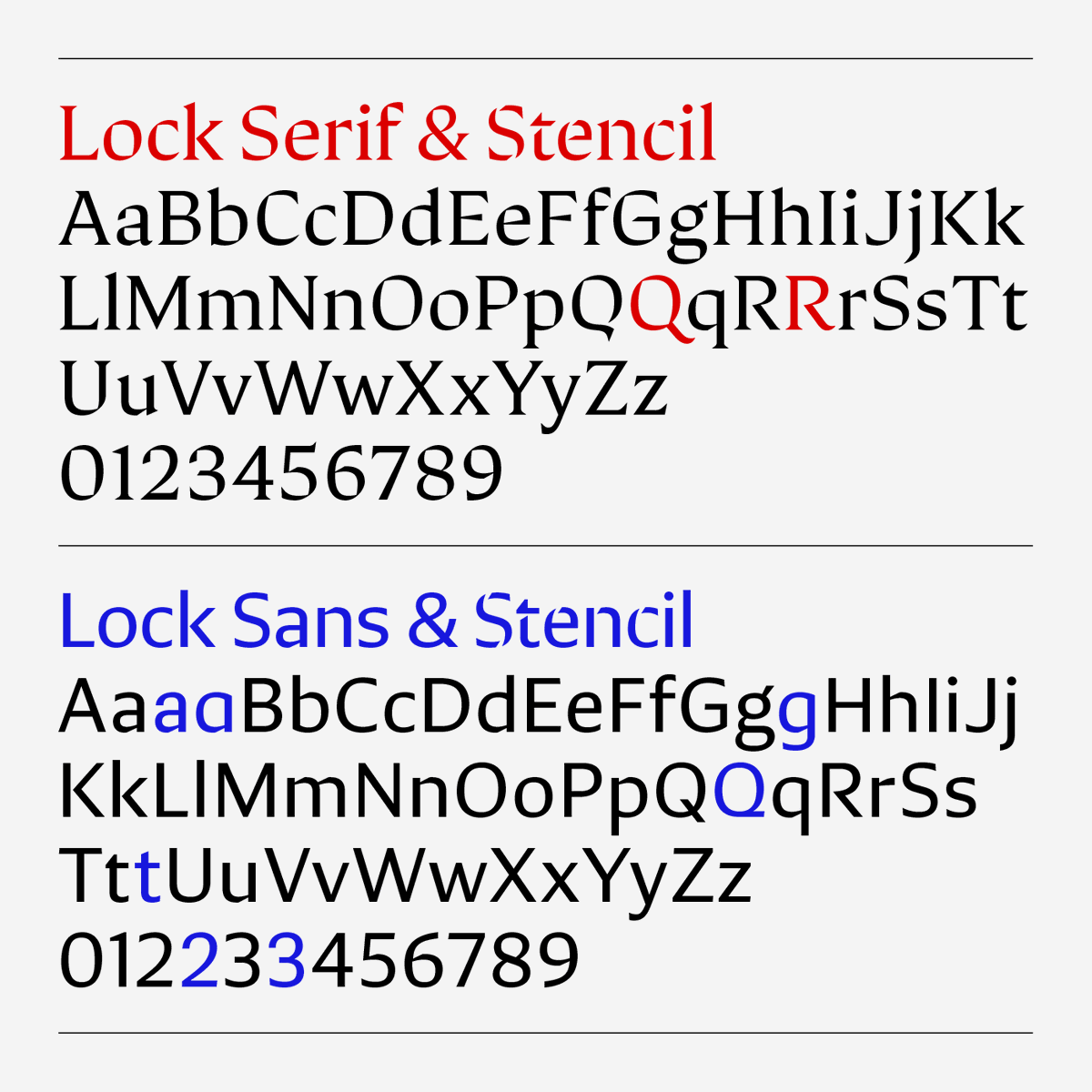 CoType Foundry (<a href="/cotypefoundry/">cotypefoundry</a>) has unveiled Lock, its first superfamily. With four distinct subfamilies – Serif, Serif Stencil, Sans, and Sans Stencil – each featuring six weights, glyph alternates and arrows.

⁠Download free trial fonts⁠ → t-bi.link/cotypefoundry-…