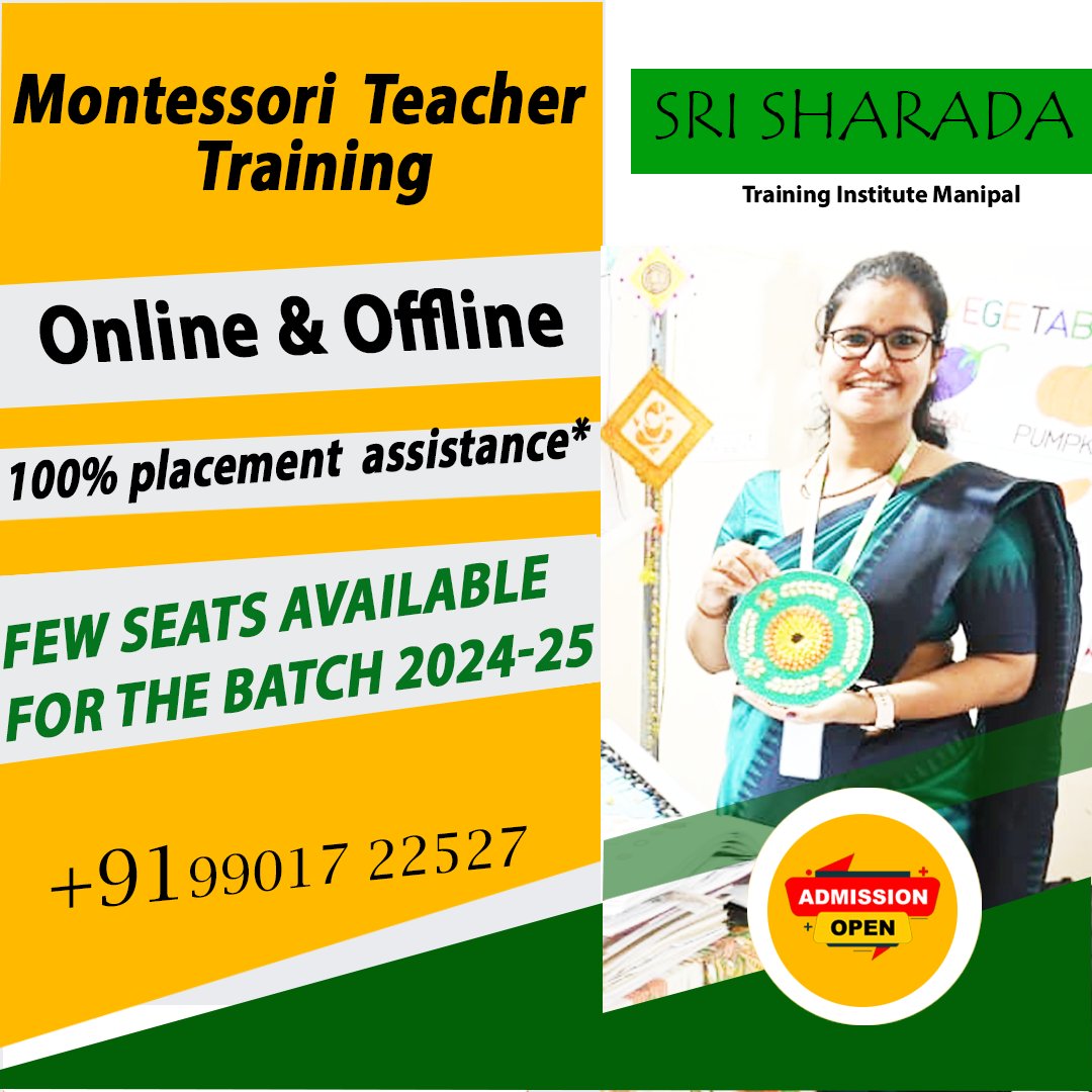 Udupisrisharad1's tweet image. Few seats available For the batch 2024-25 #SriSharada #trainingInstitute #Manipal  admiration open Sri Sharada Teacher Training Institute