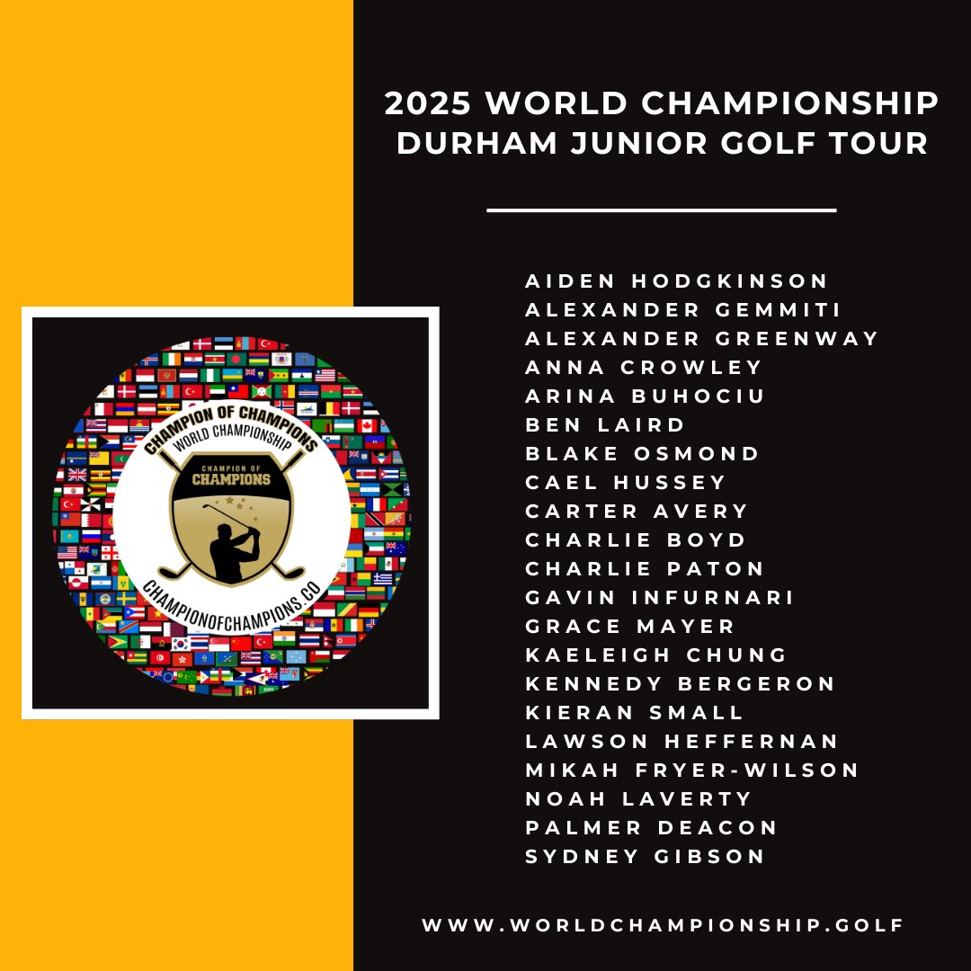 Champ_Of_Champs's tweet image. 🌍 𝟐𝟎𝟐𝟓 𝐐𝐔𝐀𝐋𝐈𝐅𝐈𝐄𝐑𝐒 🌎

2025 World Championship qualifiers from the Durham Junior Golf Tour 🇨🇦 

250 Competitors from 40+ countries will take part at the 5 Star Lough Erne Resort in Ireland between the 29th - 31st July 2025 ☘️

worldchampionship.golf
