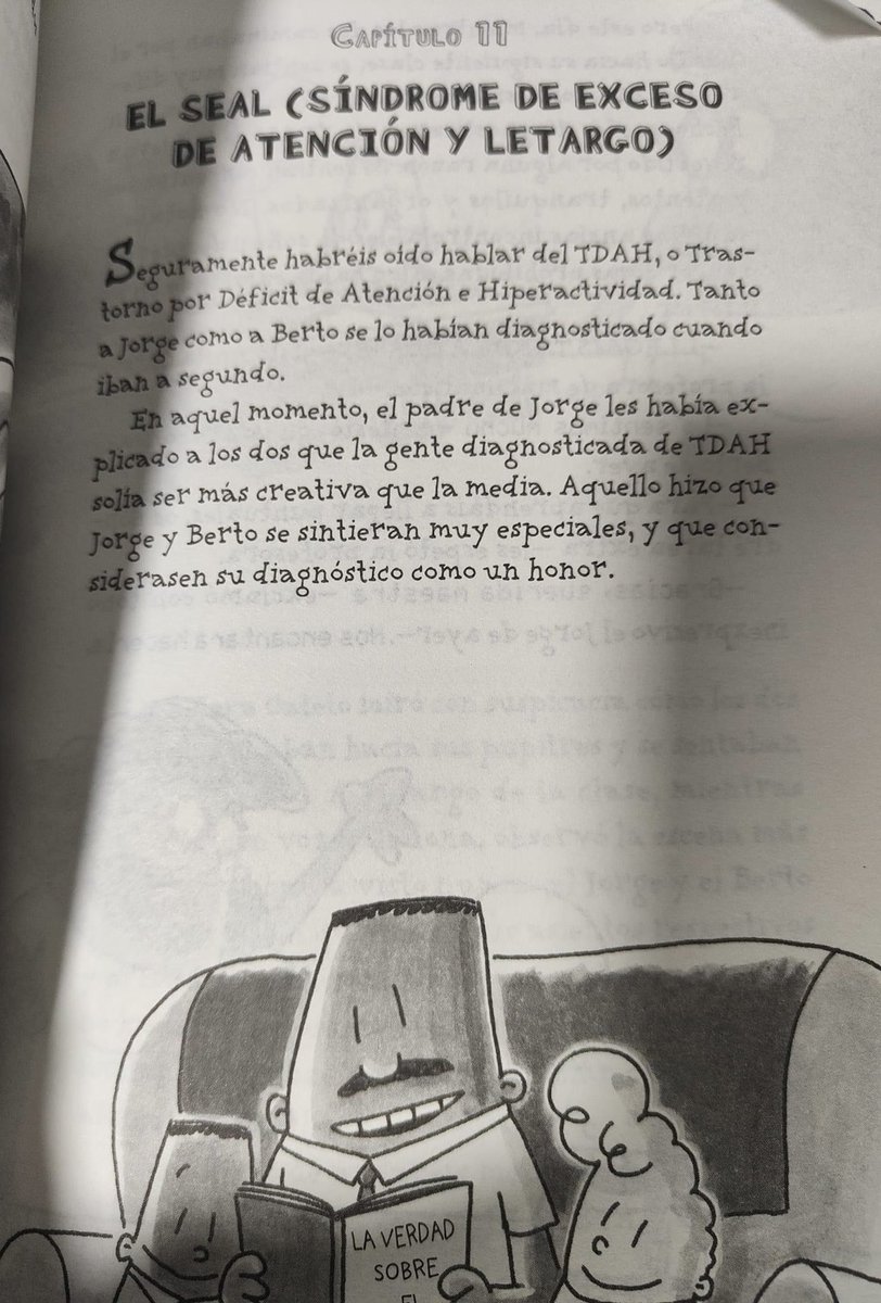 Gracias a grandes libros que los peques adoran vemos en este caso en una de las ilustraciones del “El Capitán calzoncillos y la turbulenta aventura de Don Tufote” donde hace una mención muy interesante del #TDAH y sus encantadores personajes 👏👏👏

#TDAH