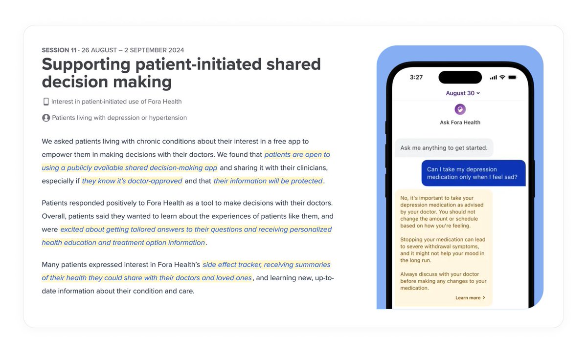 We’ve wrapped up another round of Learning From Our Users Research. This round focused on learning about how to support patient-initiated shared decision-making through a free-to-use version of Fora Health