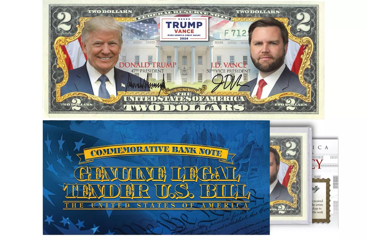 odiafeeds's tweet image. Collector's Edition Alert! 📜💵 The Trump Vance 2024 $2 Bill features high-definition colorization and comes with a full-color Certificate of Authenticity. Secure yours now! #CollectibleCurrency #TrumpVance 

Order Now: tinyurl.com/3wx7j3ef