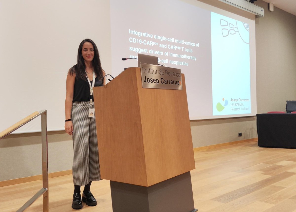 Brilliant ✨ #YoungResearchers Seminar yesterday with Aina Rill, from <a href="/eli_mereu/">Elisabetta Mereu 🇺🇦</a>’s lab!

We have learnt more about her project "Integrative #SingleCell multi-omics of CD19-CARpos and CARneg T cells suggest drivers of immunotherapy response in B-cell neoplasias". Great work! 👏