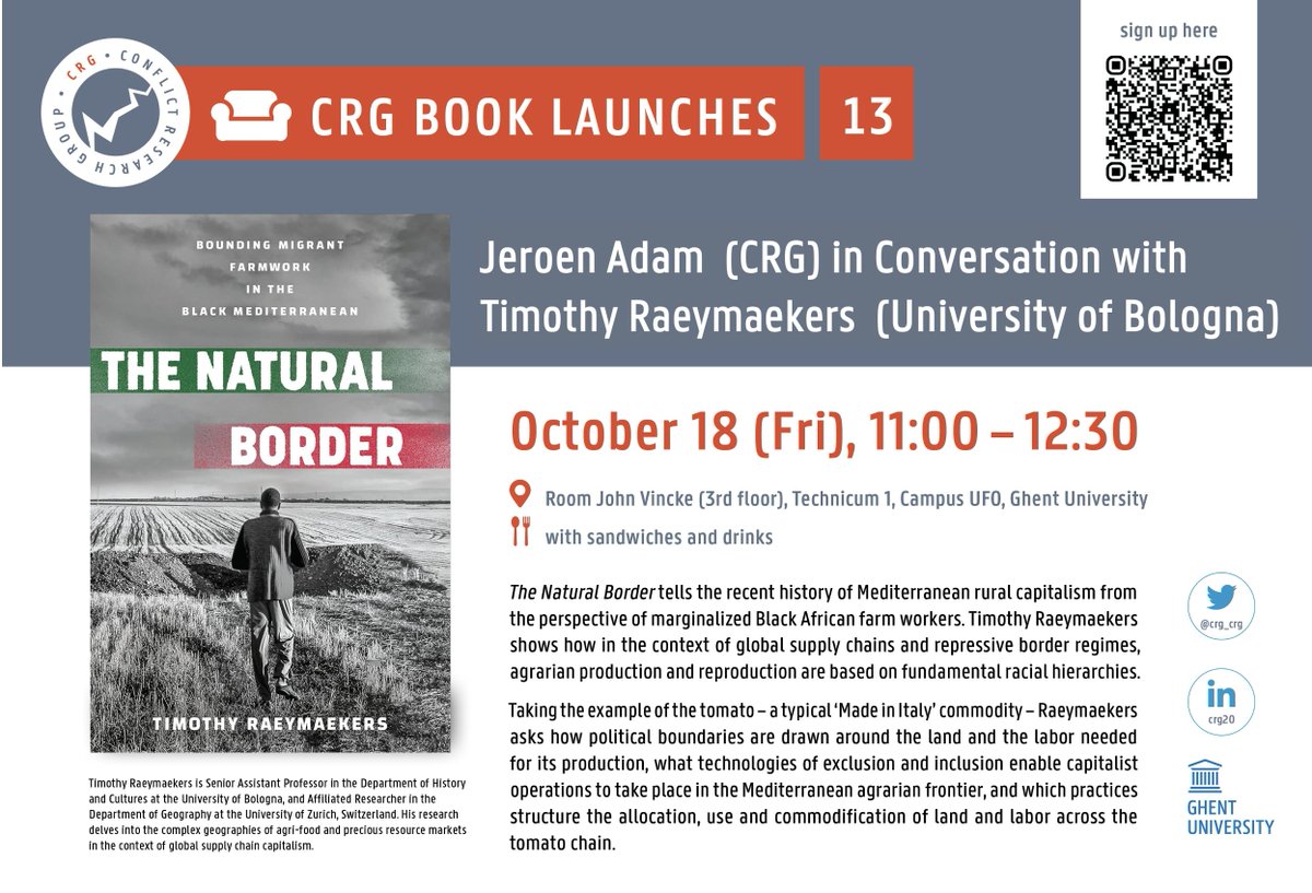 crg_crg's tweet photo. You are invited!
CRG Book Launches: The Natural Border: Bounding Migrant Farmwork in the Black Mediterranean. - CRG @JeroenAdam1 in Conversation with Timothy  Raeymaekers ( University of Bologna) To register, click 👇🏻 👇🏻https://t.co/7LaiC0EIZx https://t.co/oxA0NWHUpX
