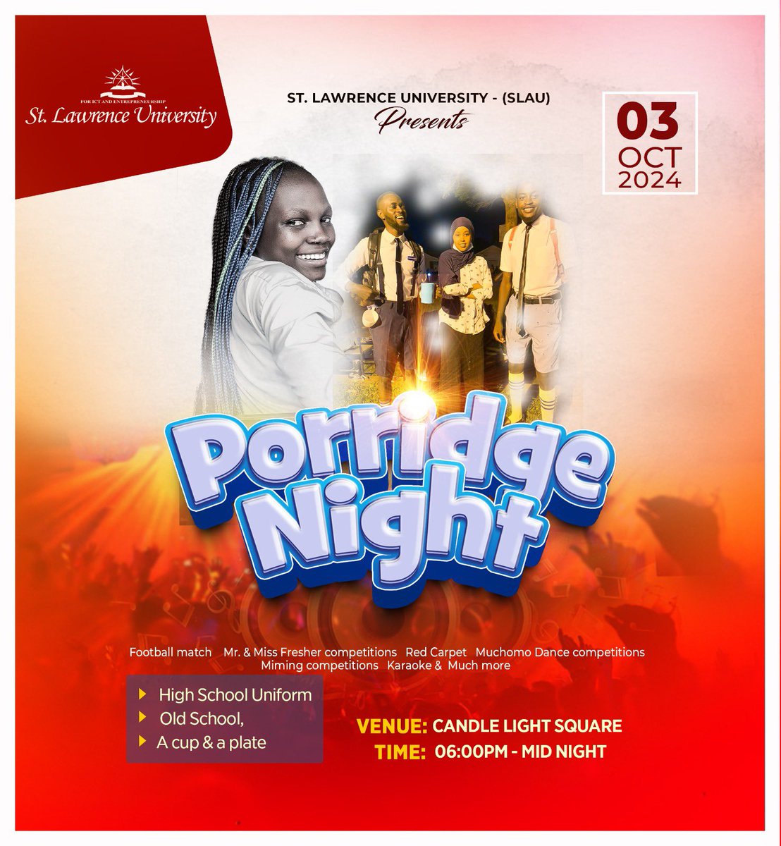 Don’t miss the Porridge Night happening tomorrow at our Main Campus premises  in Mengo.

#LightYourCandle