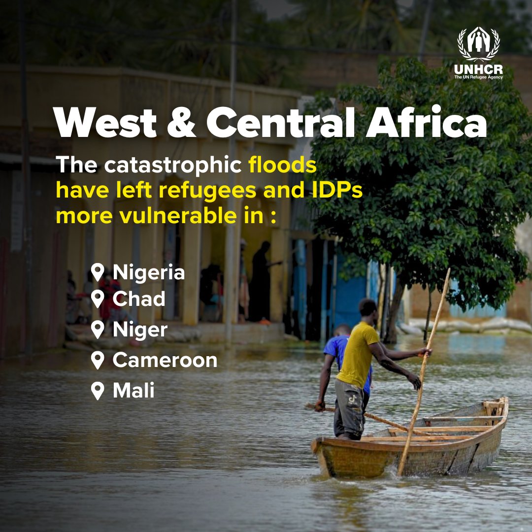 Millions across West &amp; Central Africa are facing devastating #floods, adding to the challenges of #refugees, #IDPs, and other displaced persons. 

UNHCR is working closely with governments, UN agencies, and humanitarian partners to coordinate a robust response to these crises.