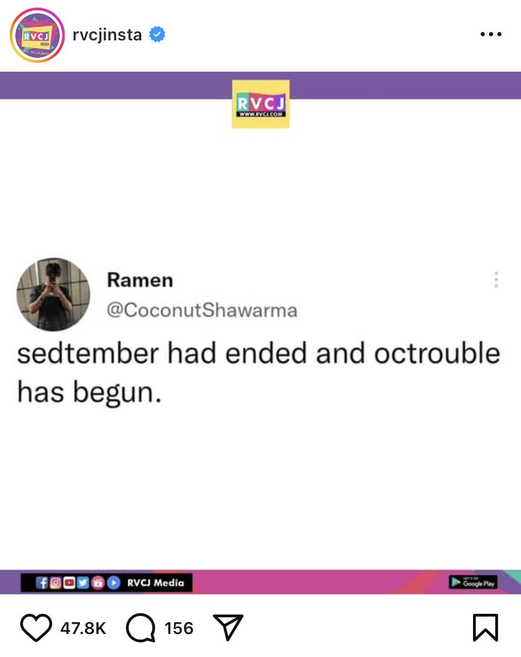 cehhar's tweet photo. @CoconutShawarma You whining about October is yet again trending on Instagram. 😭 https://t.co/8QxxT0iJTN