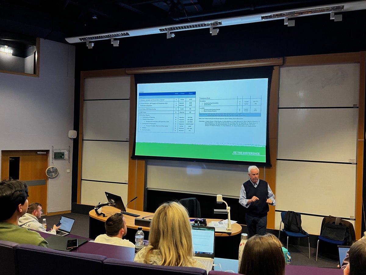 A big thank you to Martin Cooke, former Chair of Scottish Cycling, for sharing insights with our Sport Governance students. During the session, Martin discussed strategies for collaborating effectively with the Boards of SGBs and enhancing participation in meetings.