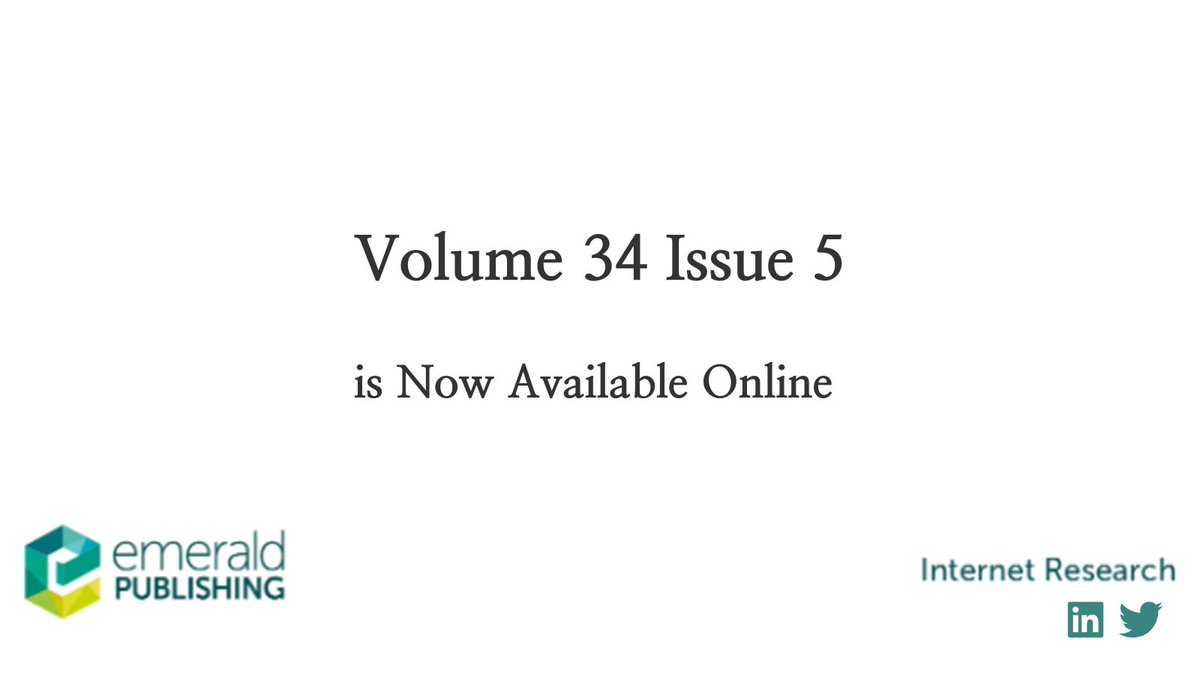 #InternetResearch is pleased to announce that Volume 34 Issue 5 is now published. Congratulations to all authors for their hard work and thanks to all Senior Editors, Associate Editors and reviewers for their contribution! bit.ly/3BvmOTW  #research #emerald
