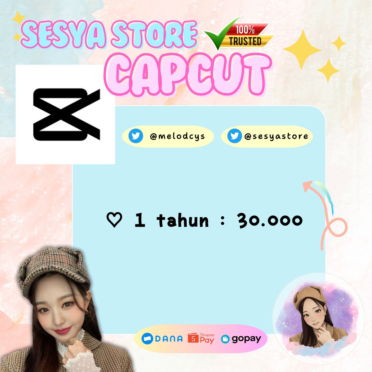 melodcys's tweet photo. @ch1cantik 🌸Yuuk kak.. Ridi.. 😊
Fast resp 🤩🫶🏻✨ https://t.co/rhrREOA1TN

✨🎥Capcut✨
1 tahun : 30.000 https://t.co/cBbmWBoYum