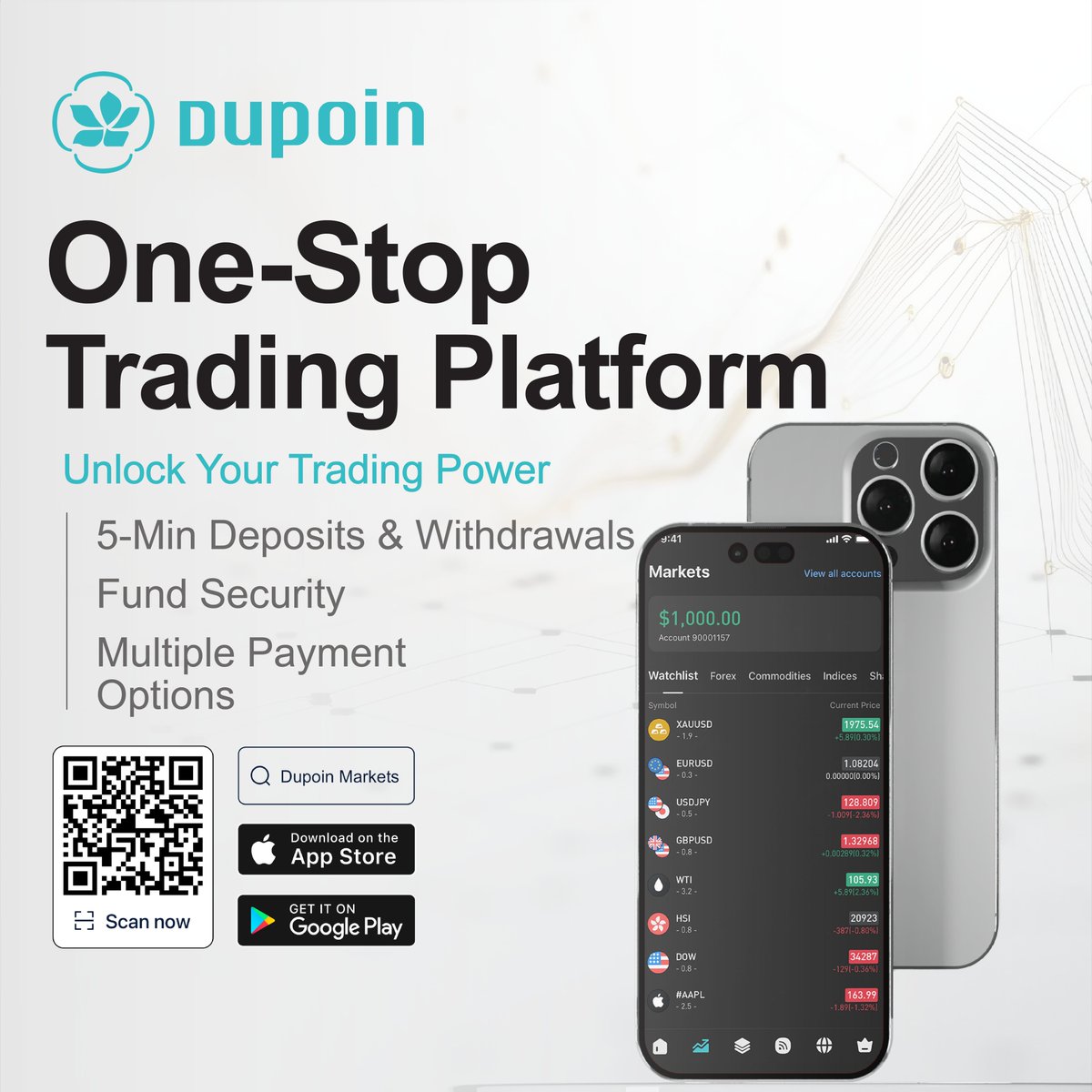 dupoinofficial's tweet image. 🚀 Elevate Your Trading Experience with Our All-in-One Trading Platform! 📈  Enjoy seamless trading with lightning-fast 5-minute deposits &amp;amp; withdrawals, secure funds, and multiple payment options. 

#OneStopTrading #TradingPlatform #FastDeposits #SecureFunds #TradingMadeEasy