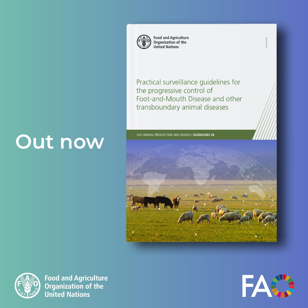 📢  Out Now!

<a href="/FAO/">Food and Agriculture Organization</a>'s Practical Surveillance Guidelines for   controlling #footandmouthdisease (FMD) &amp; other transboundary #animaldiseases.

Provides guidance on designing surveillance plans to advance disease control along the Progressive Control Pathway.

bit.ly/47xASIo
