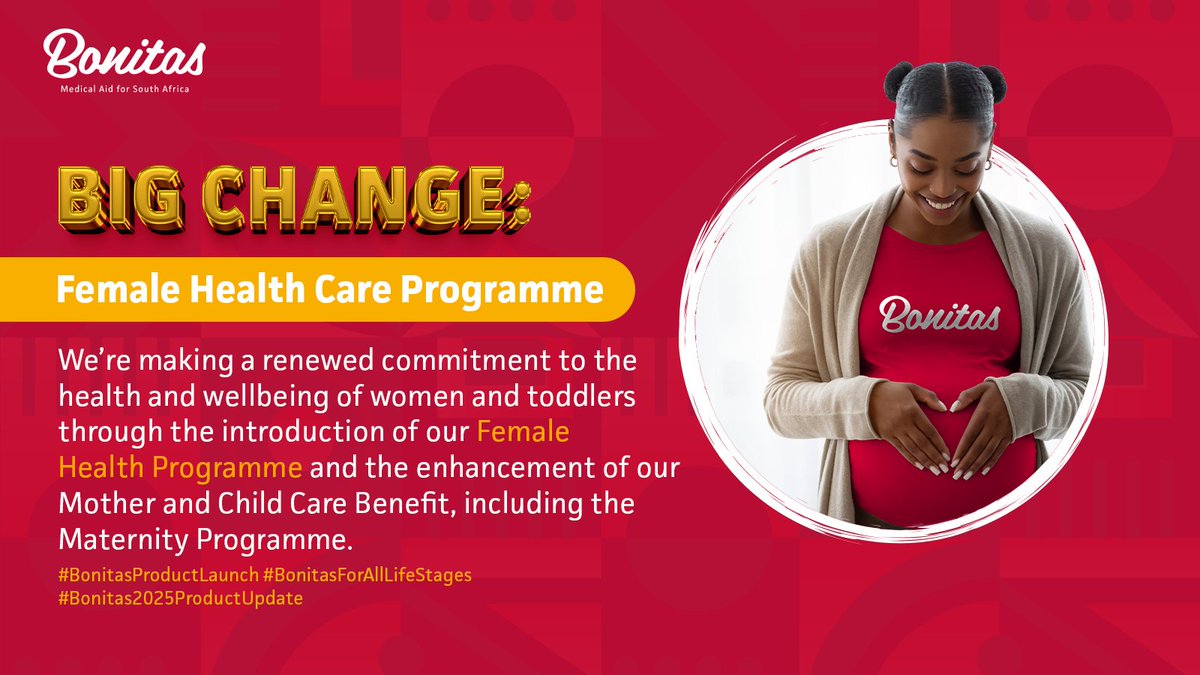 Receive guidance, support and education led by women's healthcare experts, early detection of diseases and seamless access to specialised care.

#Bonitas2025ProductUpdate #BonitasProductLaunch #BonitasForAllLifeStages