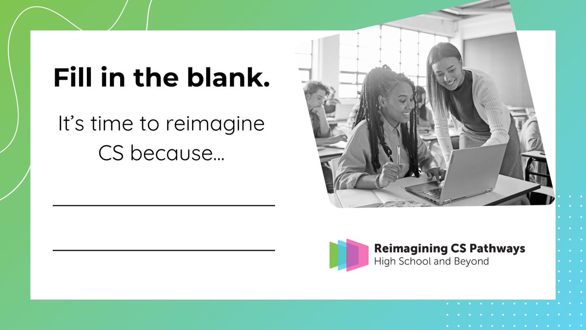 csteachersorg's tweet image. “It’s time to Reimagine CS because…” 🚀 We want to hear from you! Share your answers in the comments below. 

Reimagine CS education with us: ReimaginingCS.org 
#ReimaginingCS @CSEdResearch