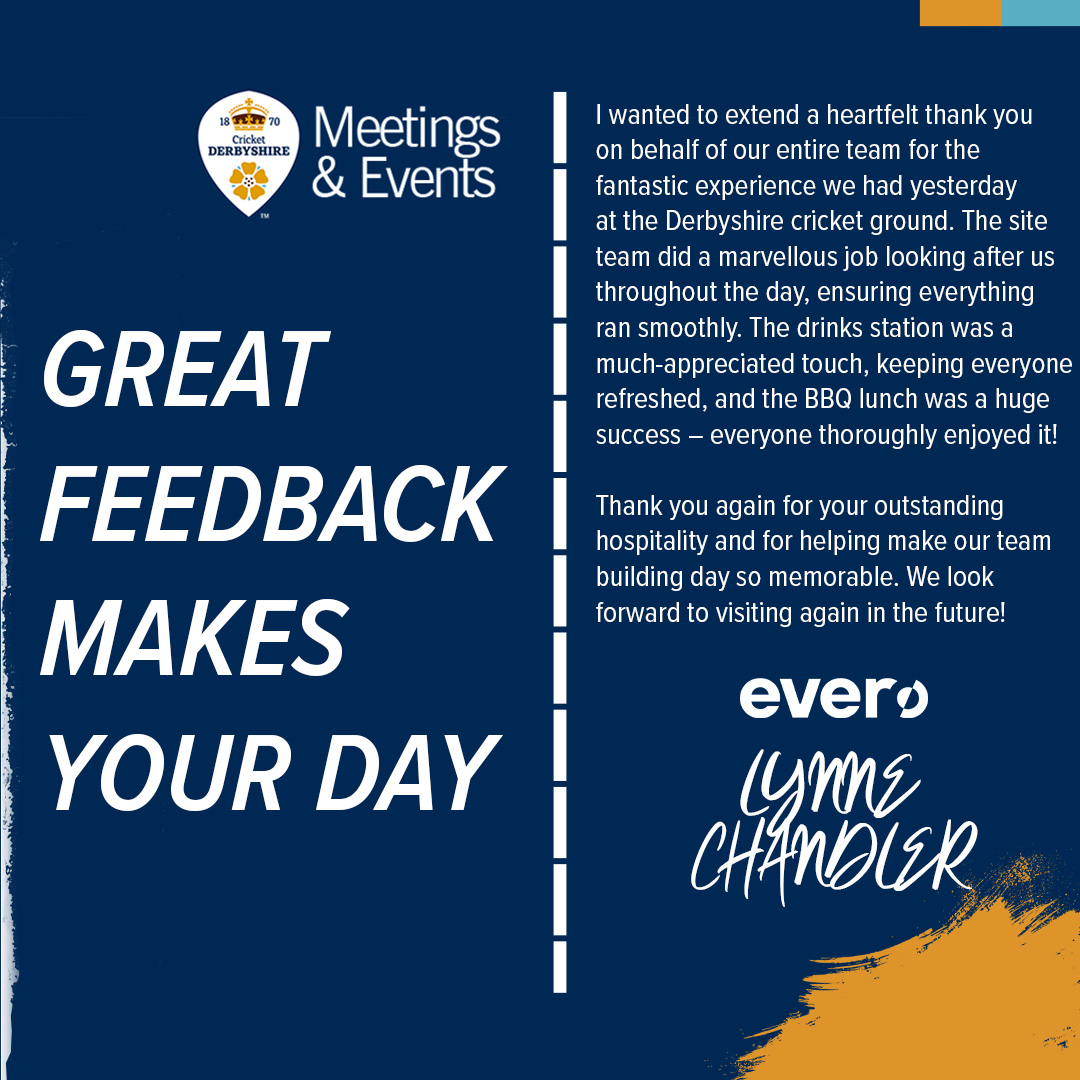 It is always great to hear extremely positive feedback from our clients 🙌

If conferences, meetings or team building exercises at The County Ground would be of interest to you, do not hesitate getting in contact with our Events team!

#Derbyshire #Derby #Events #conference
