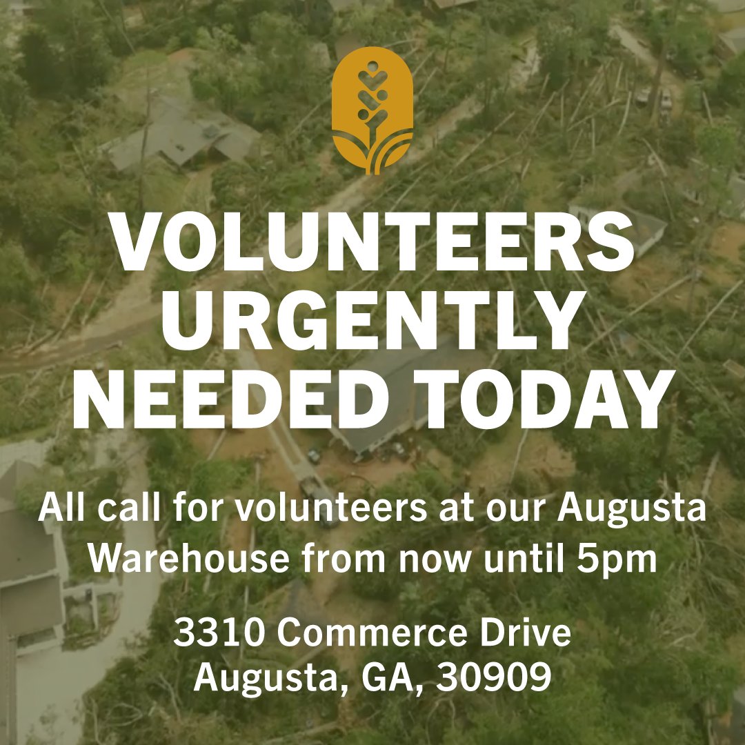 If you are willing and able, please join Golden Harvest Food Bank in our distribution efforts of getting water and food into our communities across our 24 counties. Meet at our Augusta warehouse located at 3310 Commerce Drive Augusta, GA 30909 from now until 5:00pm.