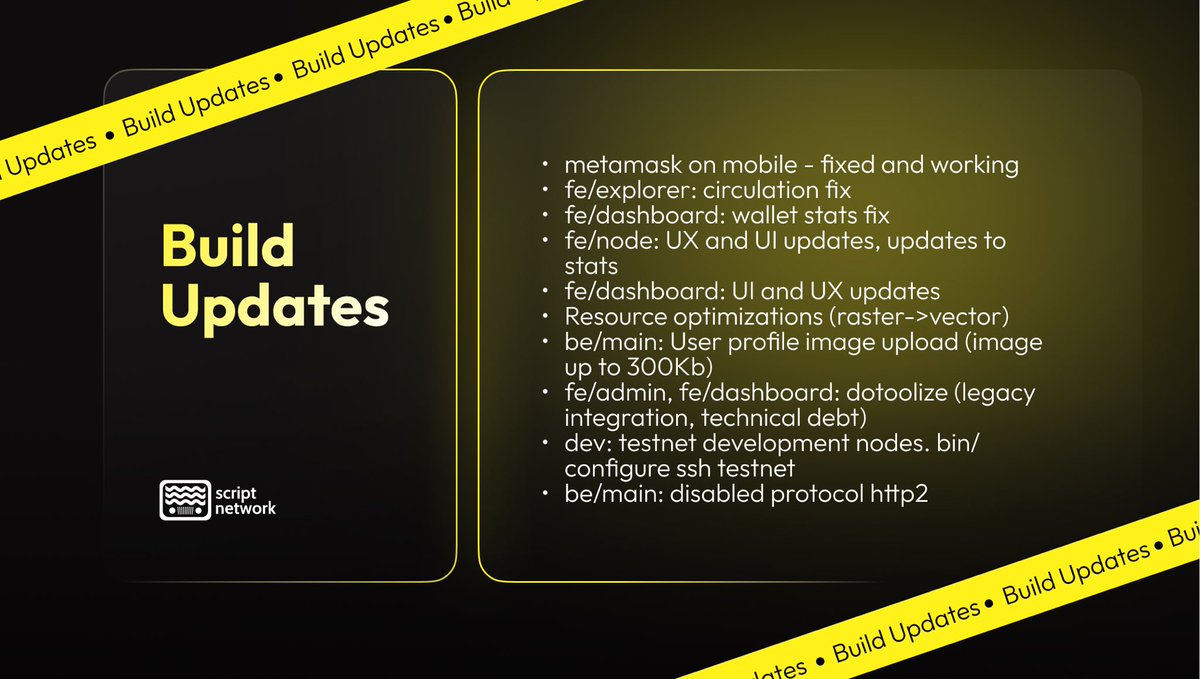 script_network's tweet image. 🚧 Script Network Build Updates:

As we are nearing closely to the Script Blockchain Mainnet, we have to be proud with our technical team and the amount of developments they released since the last update. In web3, shipping products is the super important to achieving real value…