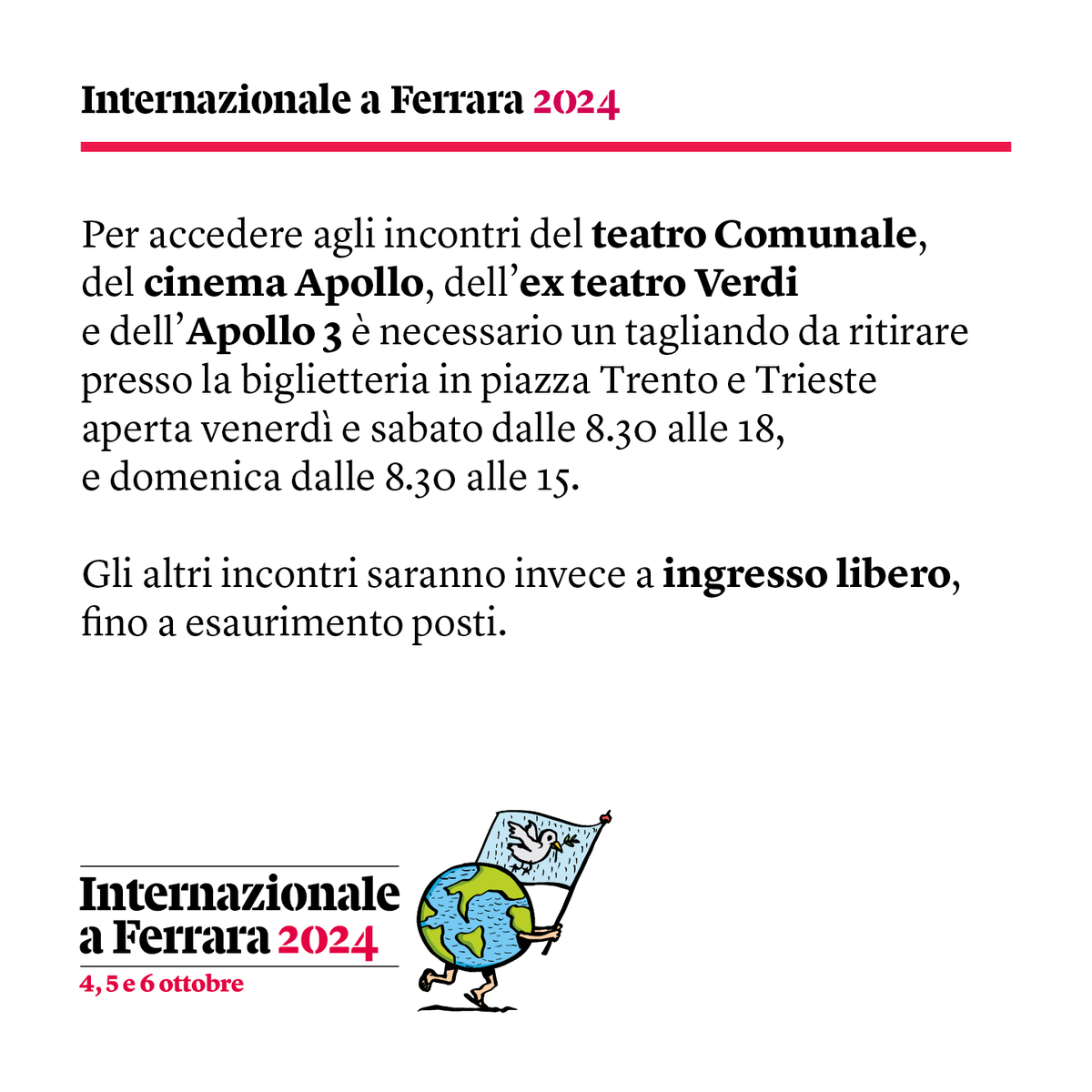 Tra pochi giorni inizia il festival di Internazionale a Ferrara. Ecco qualche informazione utile su come accedere agli incontri in programma.
Tutte le informazioni su internazionale.it/festival/file-…