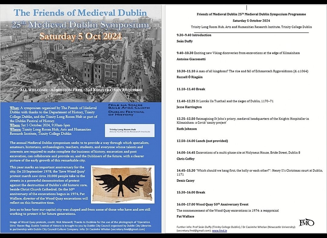 FMDublin's tweet photo. We're getting excited to welcome you to this year's #MedievalDublin Symposium @histfest @tlrhub @TCDMedieval *Sat 5th October* #HistFest organised by @dubcilib in partnership with @DCCCultureCo Free! All welcome! Come learn about new research on old Dublin. https://t.co/MCKsTVhaxS
