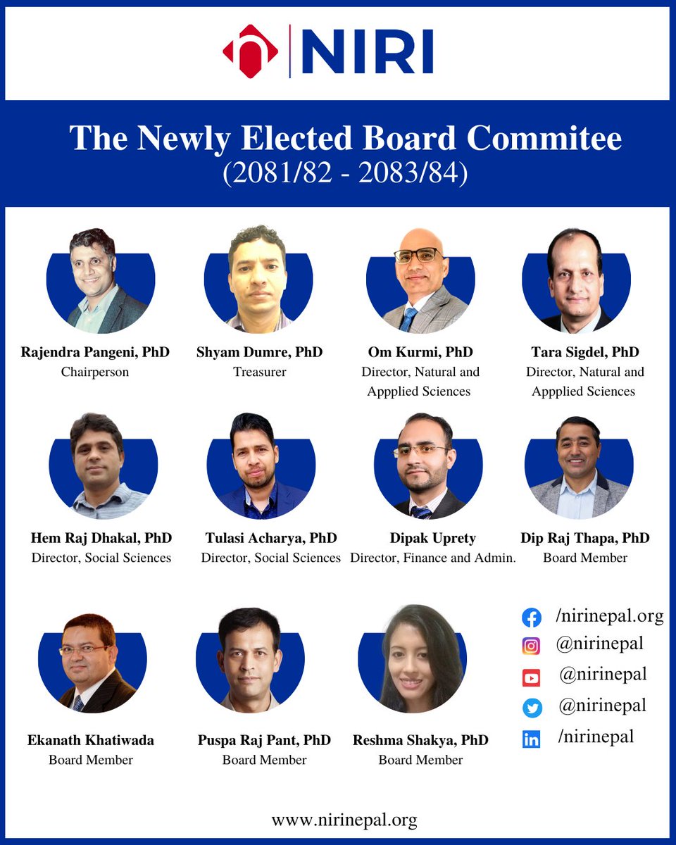 nirinepal's tweet photo. We are pleased to introduce our newly elected board committee.

#NIRINepal #ResearchandInnovation https://t.co/EFfBnfKnPS