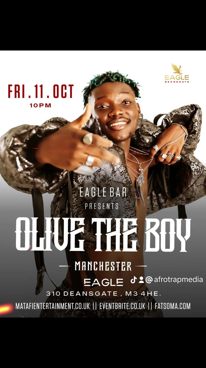 afrotrapmedia's tweet photo. New date alert 🚨 🚨

@OliveTheBoy_ will now be live in Manchester on Friday the 11th of October 2024 🤩

Manchester city are you ready?? 🥳🥳

OliveTheBoy will be live in your city!

Get your party shoes ready 🤩🤩 https://t.co/4bY2TkRUgu