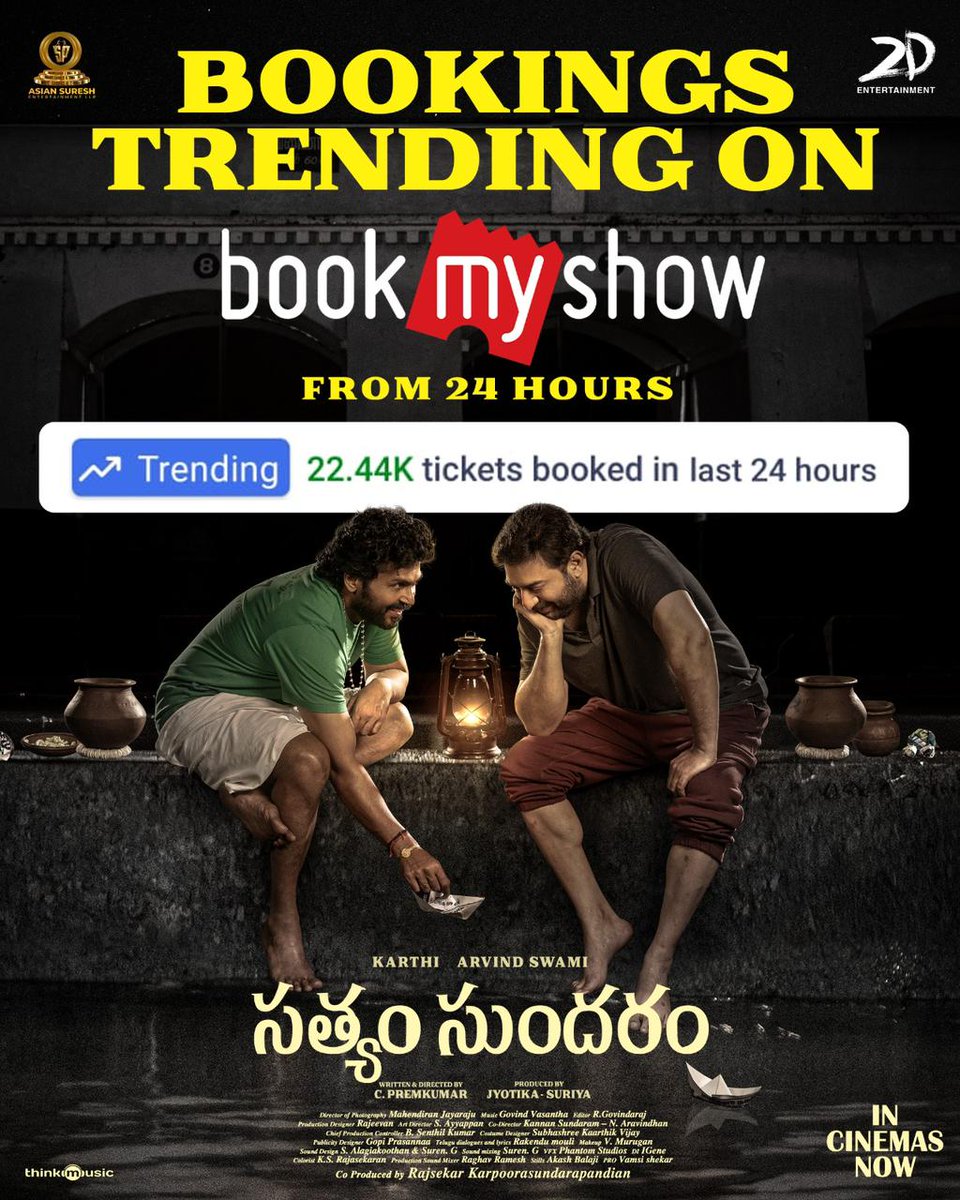 ๐๐๐ฆ๐ฌ๐ข๐๐ก๐๐ค๐๐ซ (@ursvamsishekar) on Twitter photo Nothing can stop the power of word of mouth! #SathyamSundaram is having its best box office day yet since release โค๏ธโ๐ฅ๐ซ
Book your tickets for this feels good family entertainer now!
bit.ly/SathyamSundaraโฆ
#BlockbusterSathyamSundaram 
<a href="/Karthi_Offl/">Karthi</a> <a href="/thearvindswami/">arvind swami</a> #PremKumar Nothing can stop the power of word of mouth! #SathyamSundaram is having its best box office day yet since release โค๏ธโ๐ฅ๐ซ
Book your tickets for this feels good family entertainer now!
bit.ly/SathyamSundaraโฆ
#BlockbusterSathyamSundaram 
<a href="/Karthi_Offl/">Karthi</a> <a href="/thearvindswami/">arvind swami</a> #PremKumar