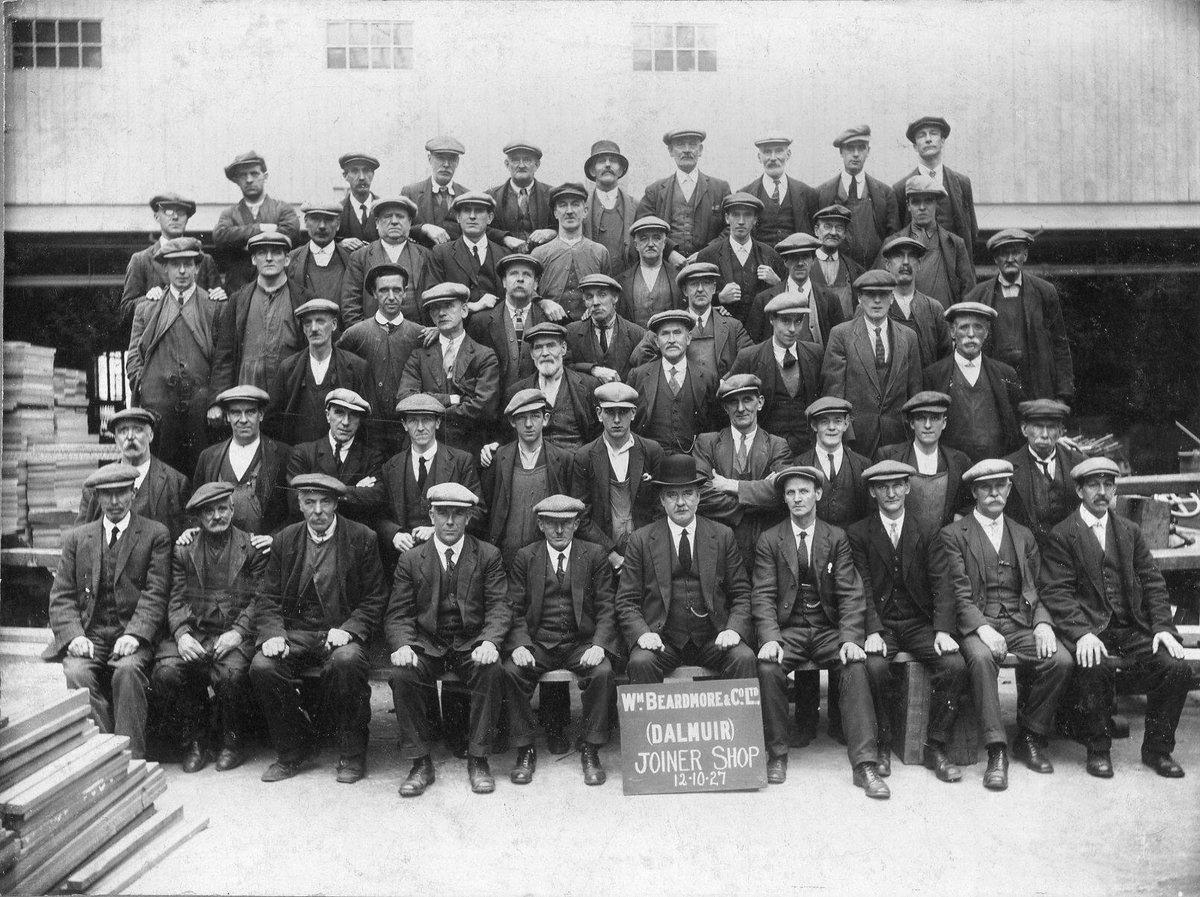 Taken today in 1927 the men of the Joiners Shop at Beardmores Yard, Dalmuir, #Clydebank.