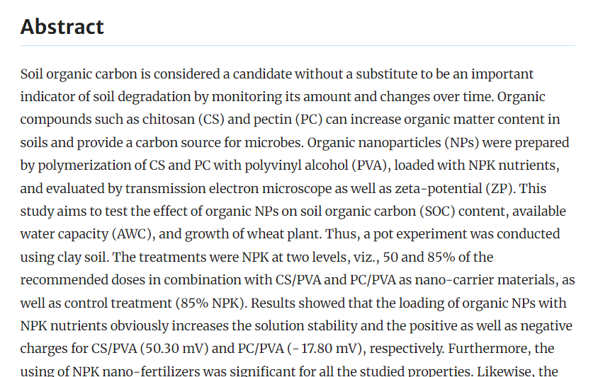 Journal_JSSPN's tweet image. Published
Original Paper
Enhancing Soil Organic Carbon Content and Water Retention Using Polyvinyl Alcohol Cross-linked with Chitosan and Pectin

Read at: link.springer.com/article/10.100…