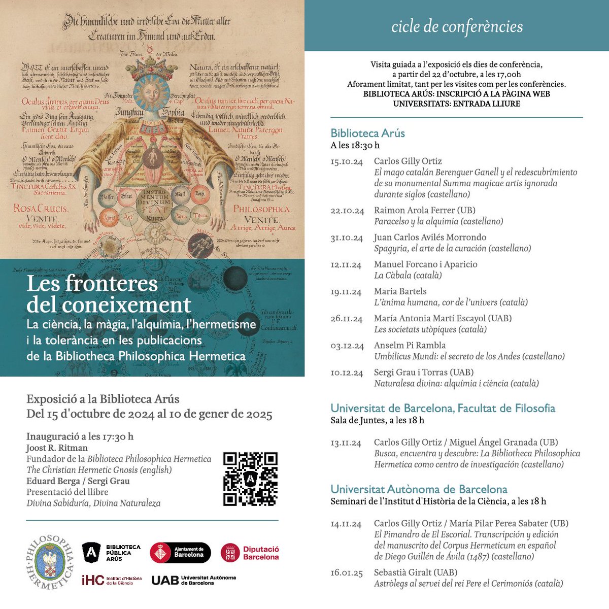Recordeu que a partir del 15 d'octubre teniu una cita a la Biblioteca Arús amb l'exposició i el cicle de conferències Fronteres del Coneixement: la ciència, la màgia, l'alquímia i l'hermetisme en els llibres de la Bibliotheca Philosophica Hermetica. També a l'<a href="/ihcuab/">Institut d'Història de la Ciència</a>