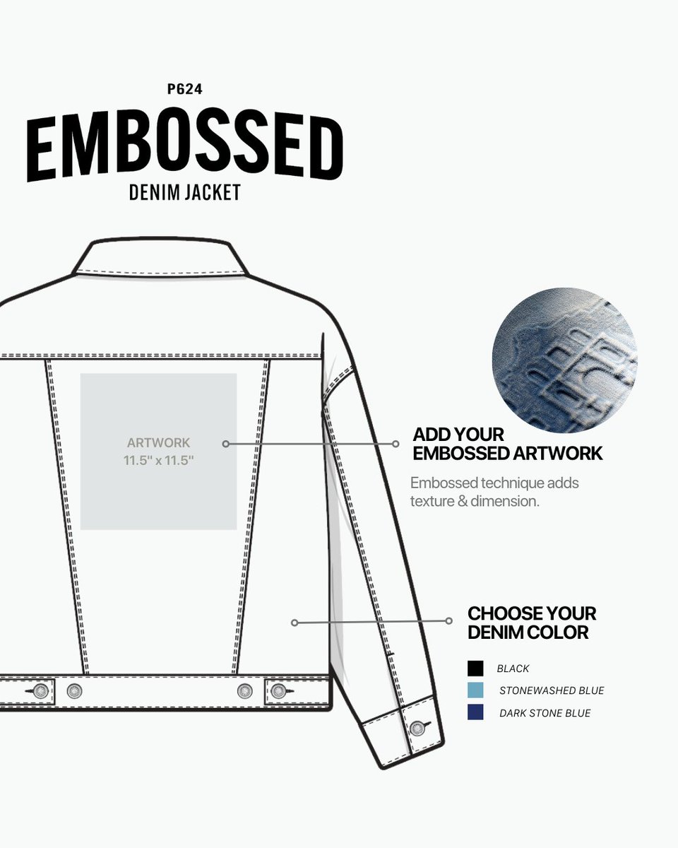 culturestudio's tweet image. The latest edition to our Private Label collection, the Embossed Denim Jacket 🔥
Get the same look as streetwear brands like Supreme with this unique decoration technique.
#embossed #embosseddenim #denimjacket #customjackets #streetwear