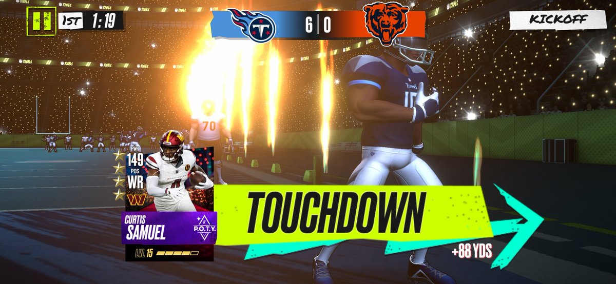 WaifuWired's tweet image. @PlayNFLRivals so new kickoff rules are amazing, but I did achieve this last week. Man it was a long time coming. #curtissamuel #kickreturn #nflrivalgame