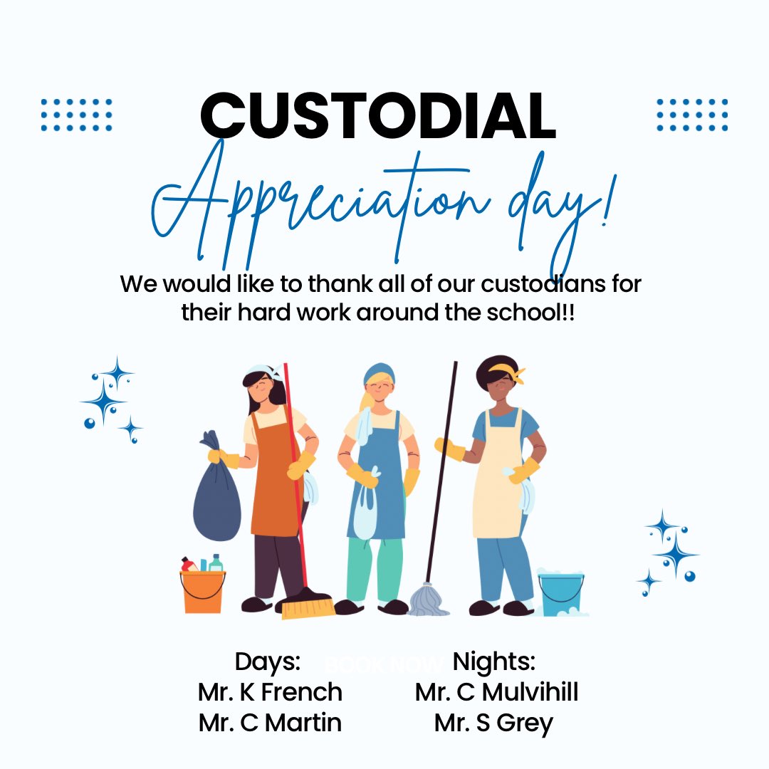 Today is Custodial Appreciation Day!!! 

If you see any custodians in the school today make sure to thank them for their hard work!!