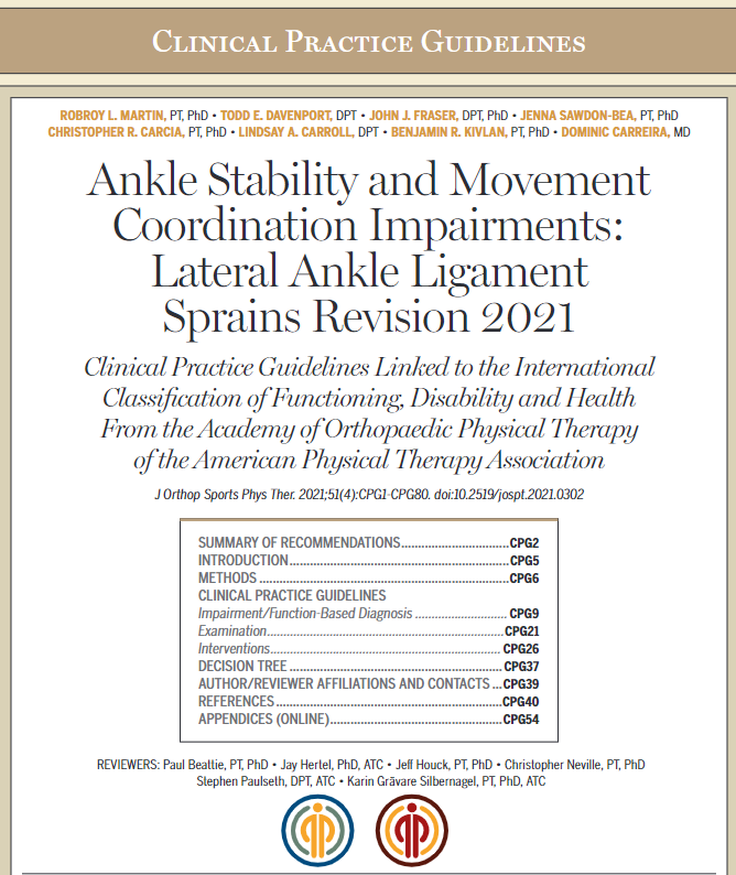 2021 Clinical Practice Guidelines for the assessment and management of lateral ankle ligament sprains📋

jospt.org/doi/10.2519/jo…