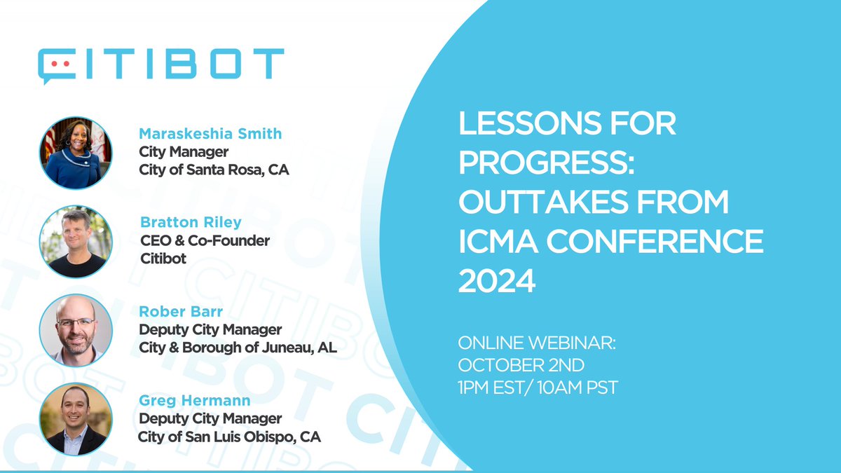 📅 Webinar Today at 1 PM ET! 📅 

Last chance to join us today, October 2nd, 2024, at 1 PM ET / 10 AM PT for "Lessons for Progress: Outtakes from ICMA Conference 2024." Don't miss this chance to dive into some of the most insightful moments from #ICMA2024 
linkedin.com/events/lessons…