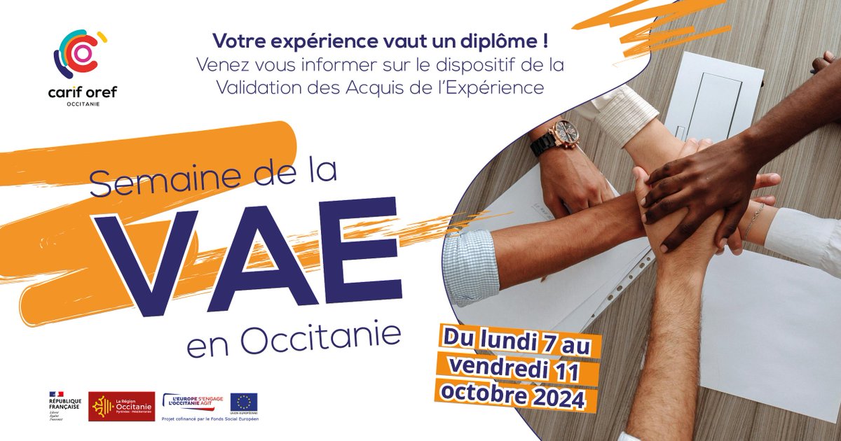 Université de Toulouse (@univ_toulouse) on Twitter photo 📣 RDV à la Maison de l'orientation de Bellefontaine, à Toulouse, pour échanger sur la validation des acquis de l’expérience. Peu importe votre parcours, transformez vos compétences en diplôme !
📆 10 oct.
🕛 14h>17h
Infos & inscriptions : univ-toulouse.fr/evenements/sem… 📣 RDV à la Maison de l'orientation de Bellefontaine, à Toulouse, pour échanger sur la validation des acquis de l’expérience. Peu importe votre parcours, transformez vos compétences en diplôme !
📆 10 oct.
🕛 14h>17h
Infos & inscriptions : univ-toulouse.fr/evenements/sem…