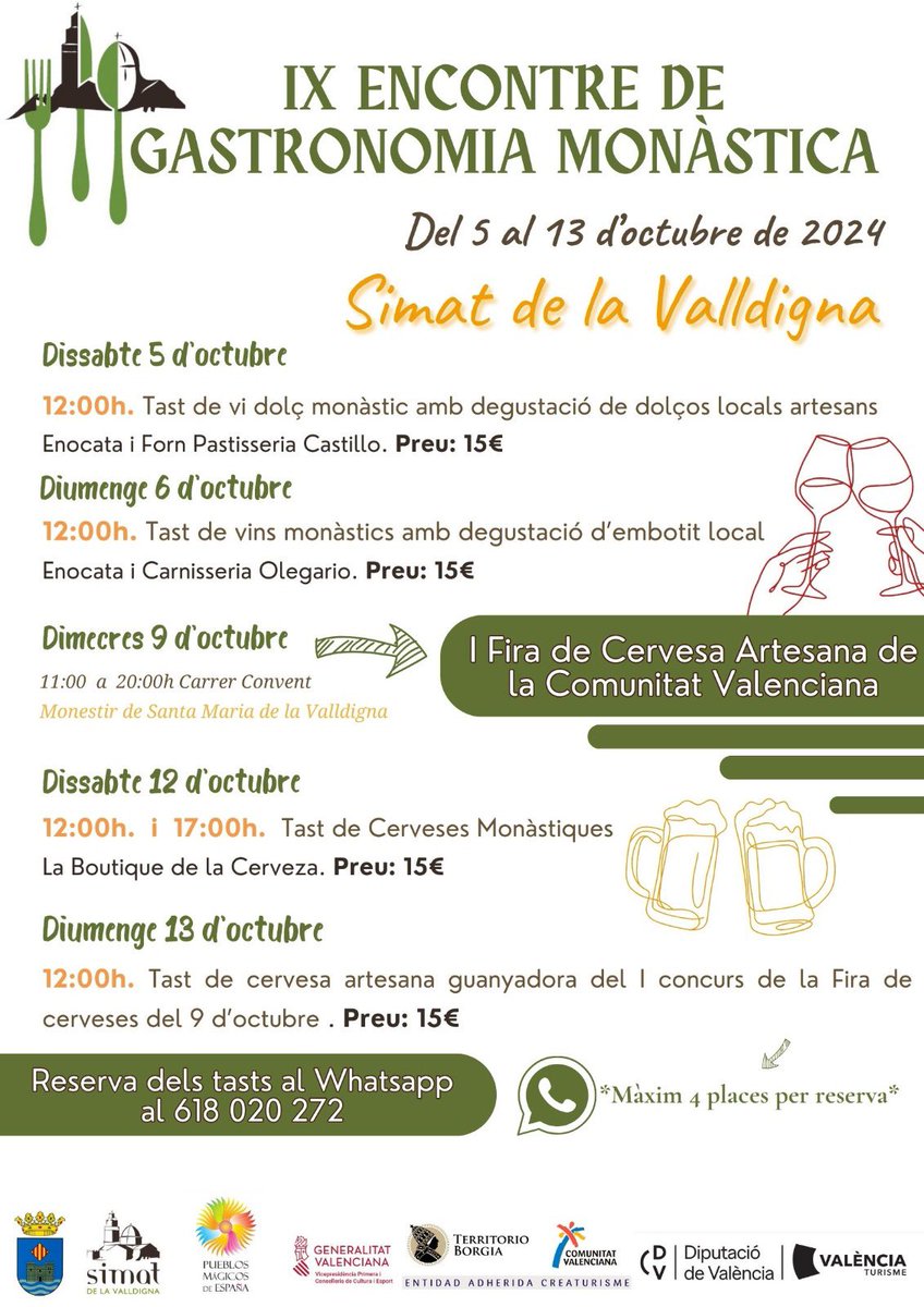 TurismeSimat's tweet image. 🍷 Seguim amb les reserves obertes per a les activitats del 𝙄𝙓 𝙀𝙣𝙘𝙤𝙣𝙩𝙧𝙚 𝙙𝙚 𝙂𝙖𝙨𝙩𝙧𝙤𝙣𝙤𝙢𝙞𝙖 𝙈𝙤𝙣𝙖̀𝙨𝙩𝙞𝙘𝙖 .